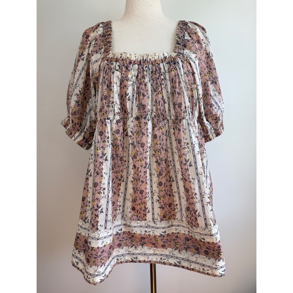 Free People Tops - Free People Vintage Lover Babydoll Tunic Top Womens Medium Puff Sleeve NWT